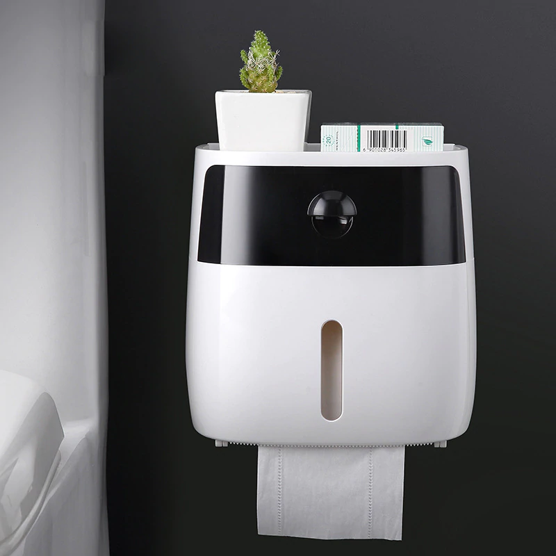 Wall-Mount Waterproof Toilet Paper Holder with Storage Drawer