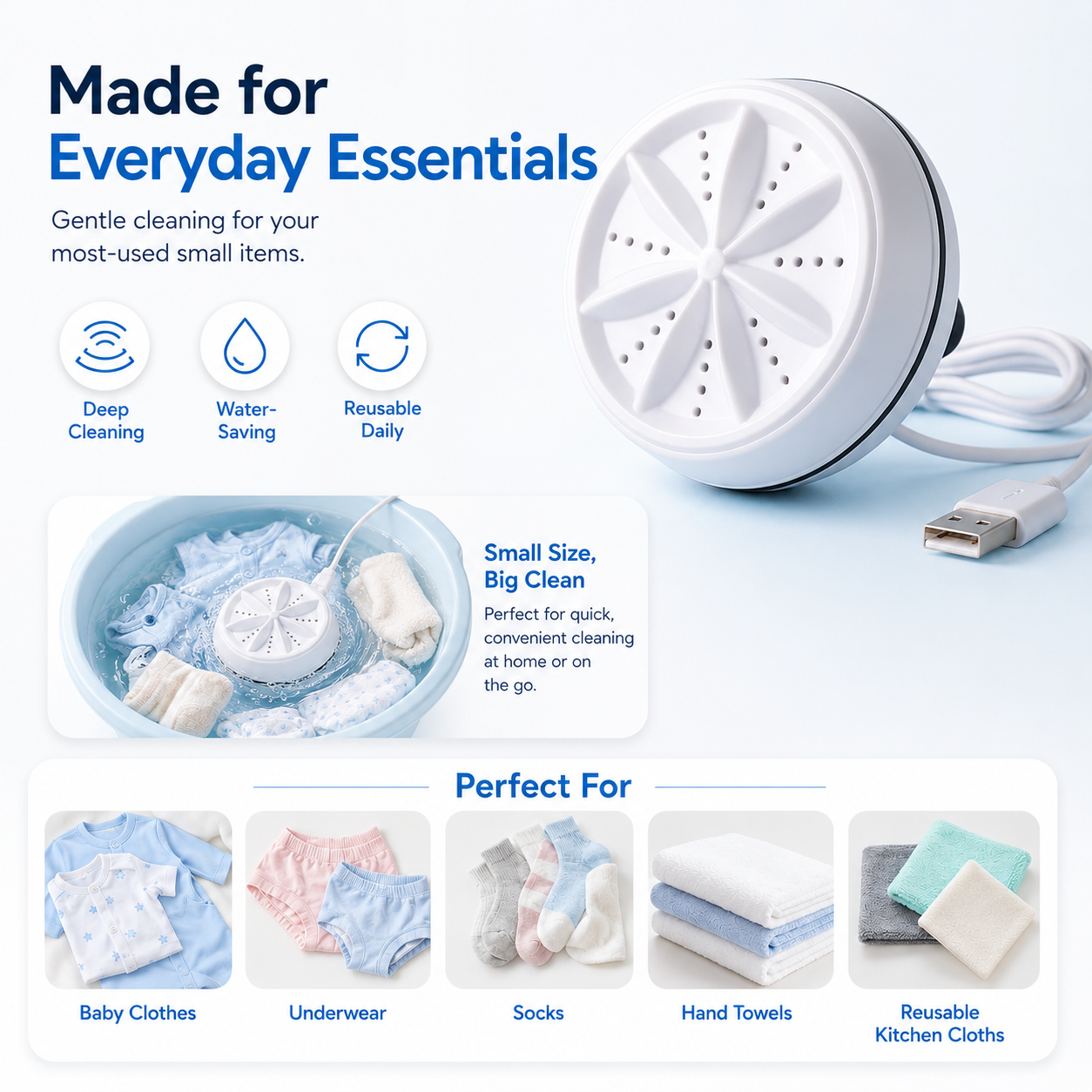 2-in-1 Portable Mini Washing Machine – Ultrasonic Turbo Washer