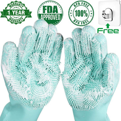 Magic Silicone Dishwashing Gloves – Reusable Scrubber Cleaning Gloves