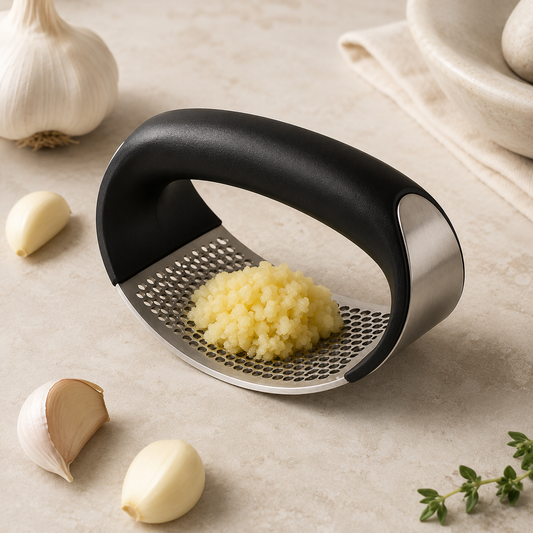 Stainless Steel Garlic Press – Ergonomic Garlic Mincer & Crusher
