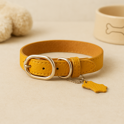 Classic Genuine Leather Dog Collar – Personalized Pet Collar with ID Tag