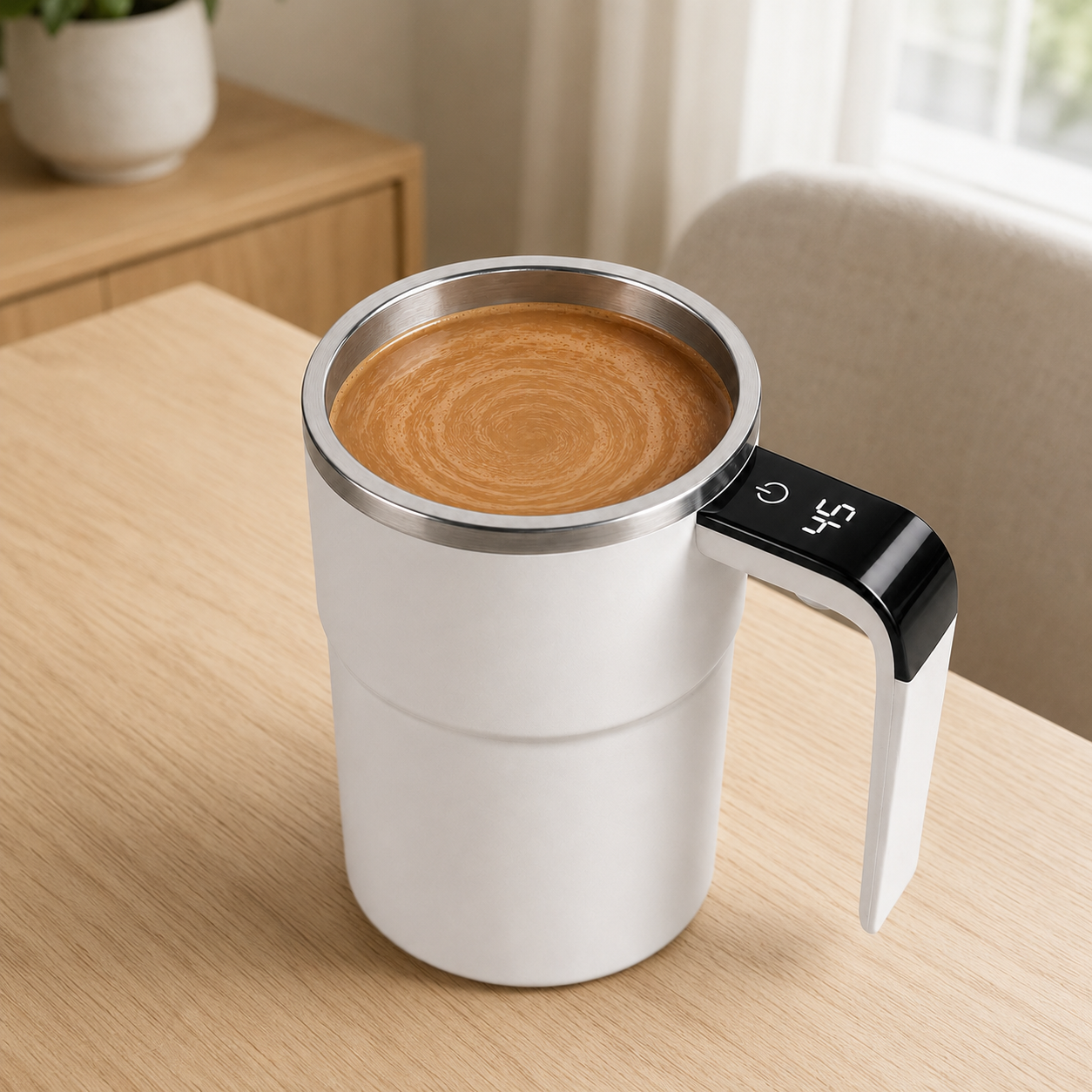 Self Stirring Coffee Mug – Automatic Electric Mixing Cup with LED Temperature Display, USB-C Rechargeable