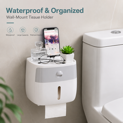 Wall-Mount Waterproof Toilet Paper Holder with Storage Drawer