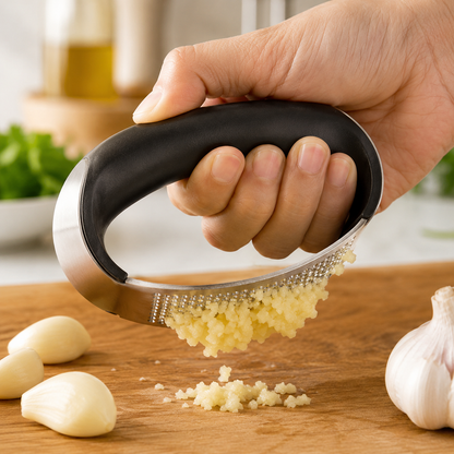Stainless Steel Garlic Press – Ergonomic Garlic Mincer & Crusher