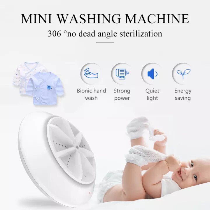 2-in-1 Portable Mini Washing Machine – Ultrasonic Turbo Washer