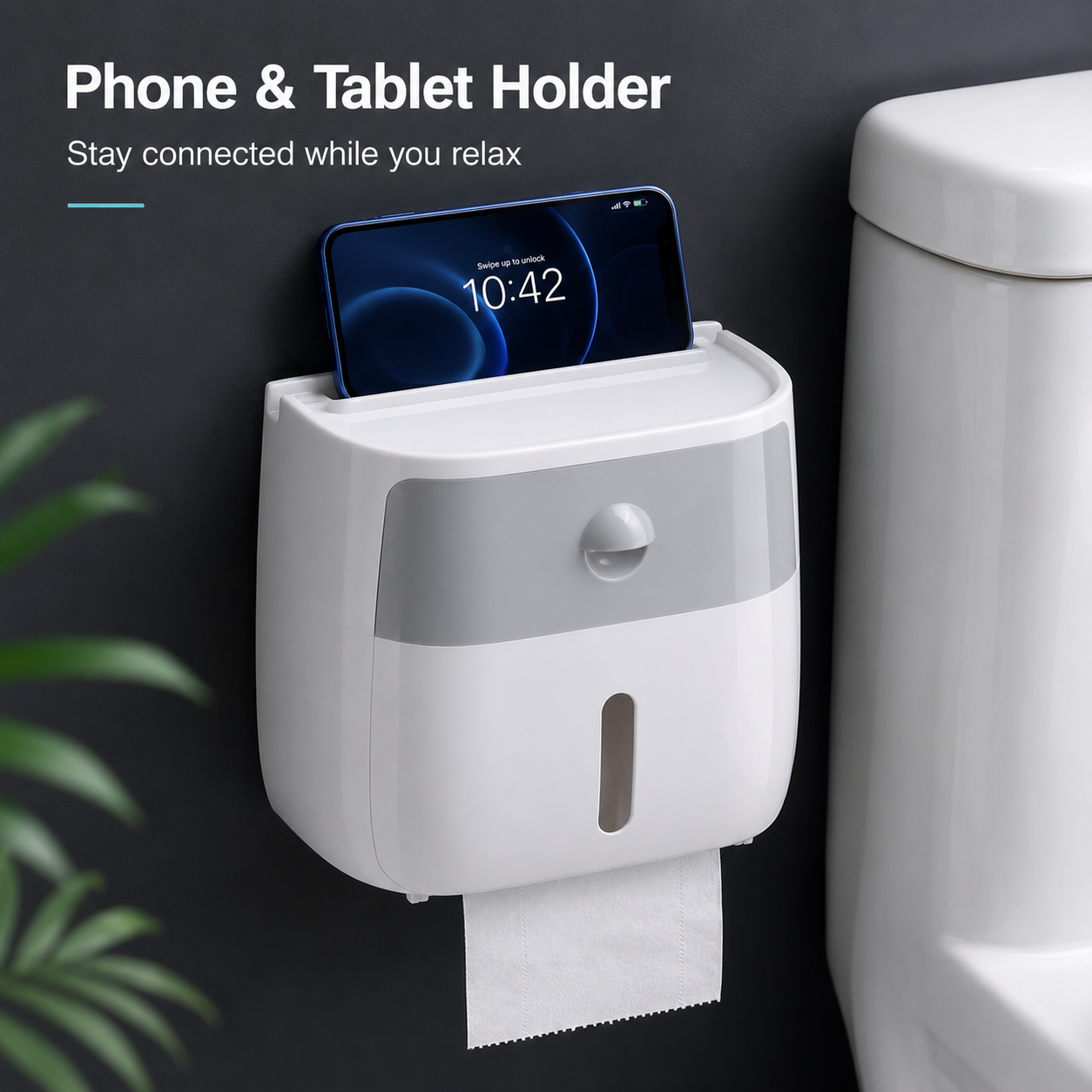 Wall-Mount Waterproof Toilet Paper Holder with Storage Drawer