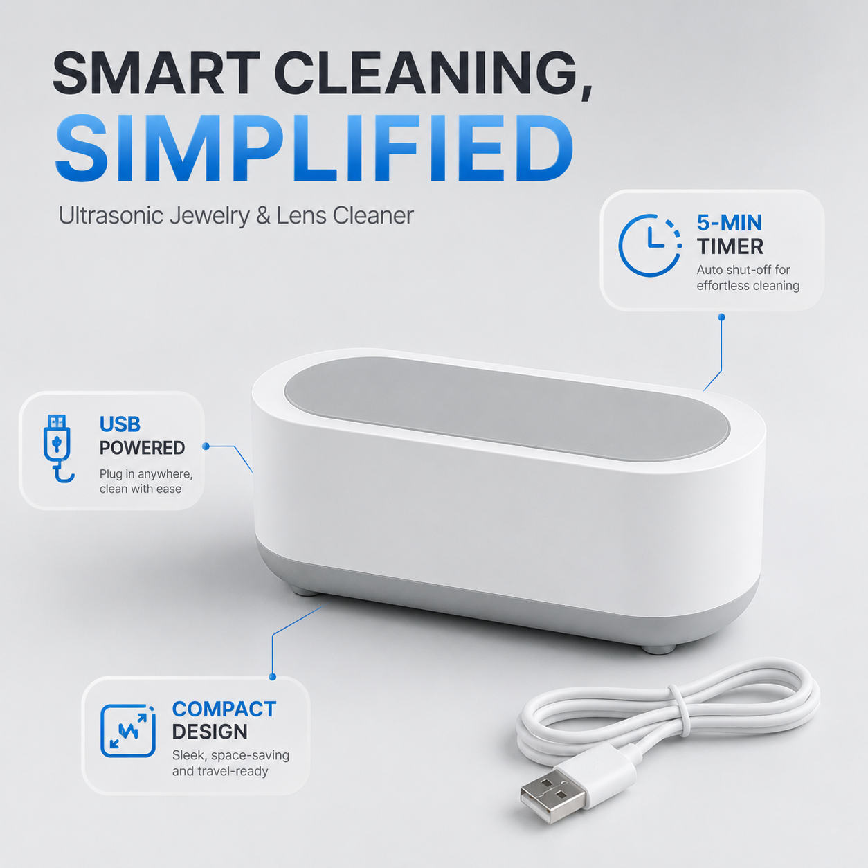Ultrasonic Jewelry & Eyeglass Cleaner – Portable Lens Cleaning Machine