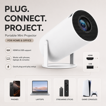 Portable Mini Projector for Home & Office – HDMI USB Movie Projector
