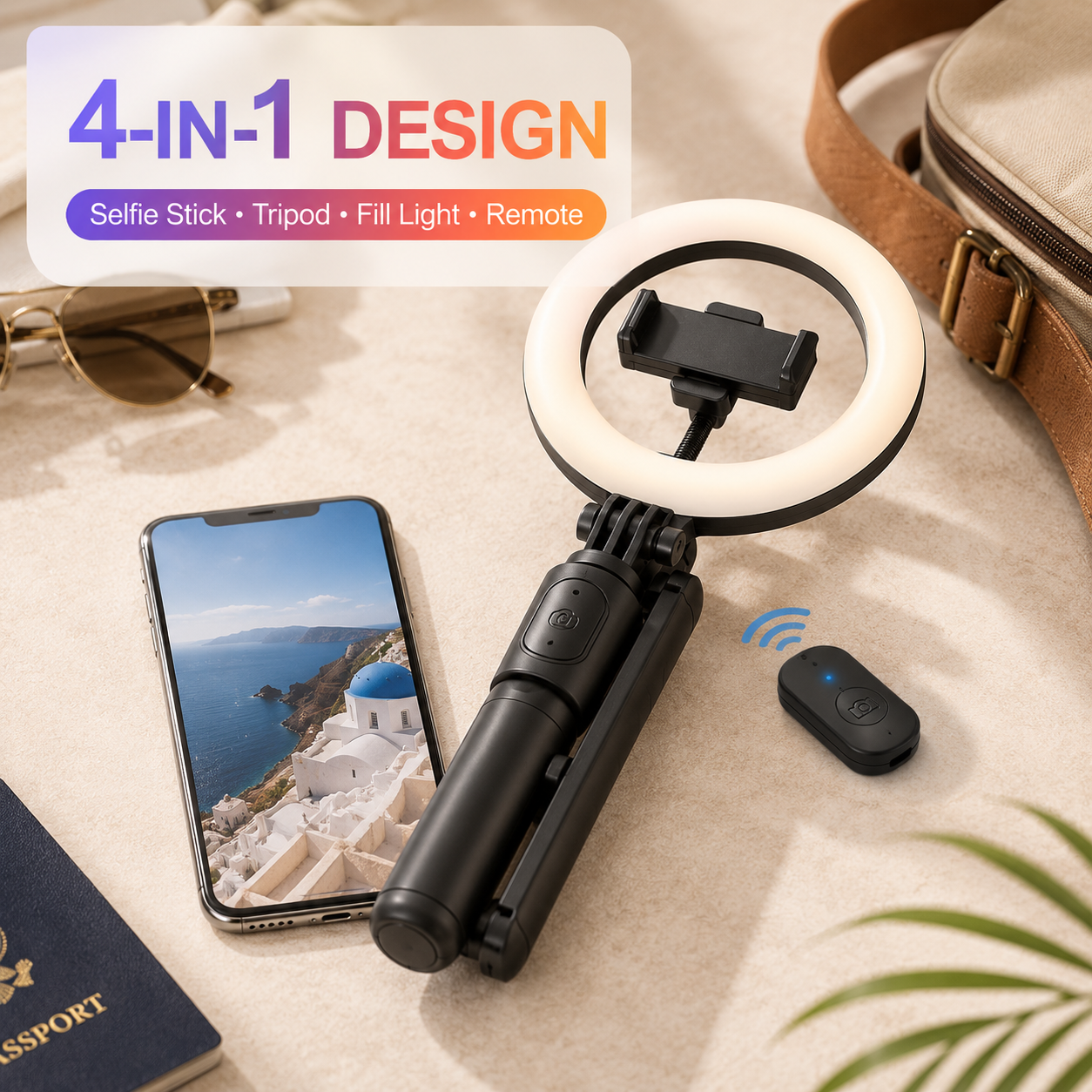 4-in-1 Bluetooth Selfie Stick Tripod with LED Ring Light