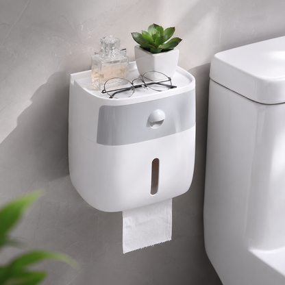 Wall-Mount Waterproof Toilet Paper Holder with Storage Drawer