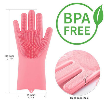 Magic Silicone Dishwashing Gloves – Reusable Scrubber Cleaning Gloves
