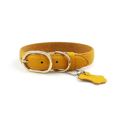 Classic Genuine Leather Dog Collar – Personalized Pet Collar with ID Tag