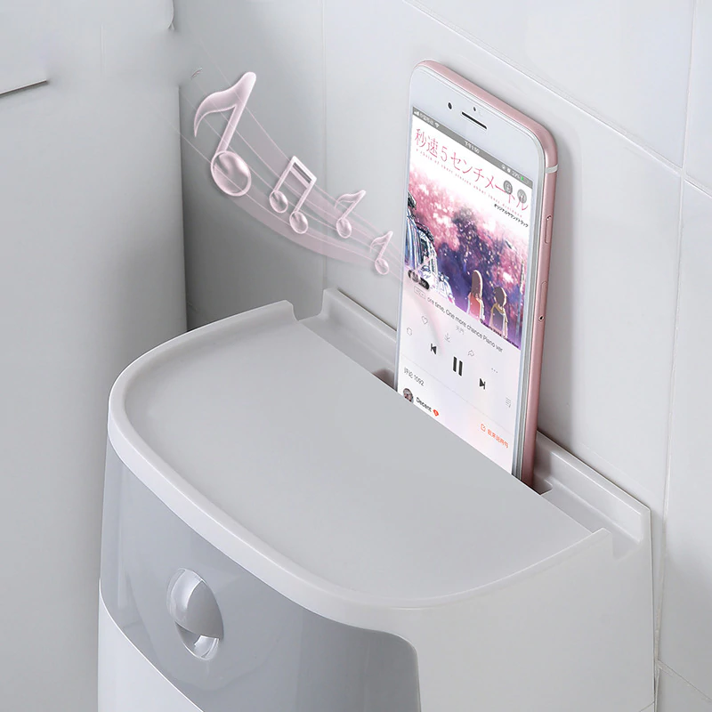 Wall-Mount Waterproof Toilet Paper Holder with Storage Drawer