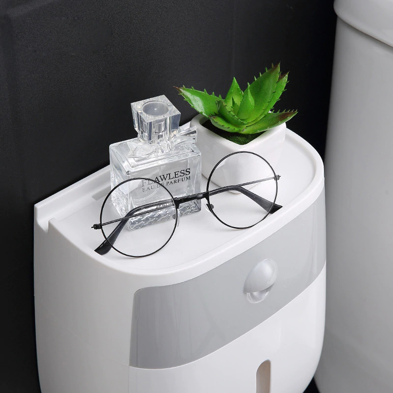 Wall-Mount Waterproof Toilet Paper Holder with Storage Drawer