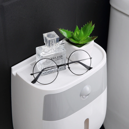 Wall-Mount Waterproof Toilet Paper Holder with Storage Drawer