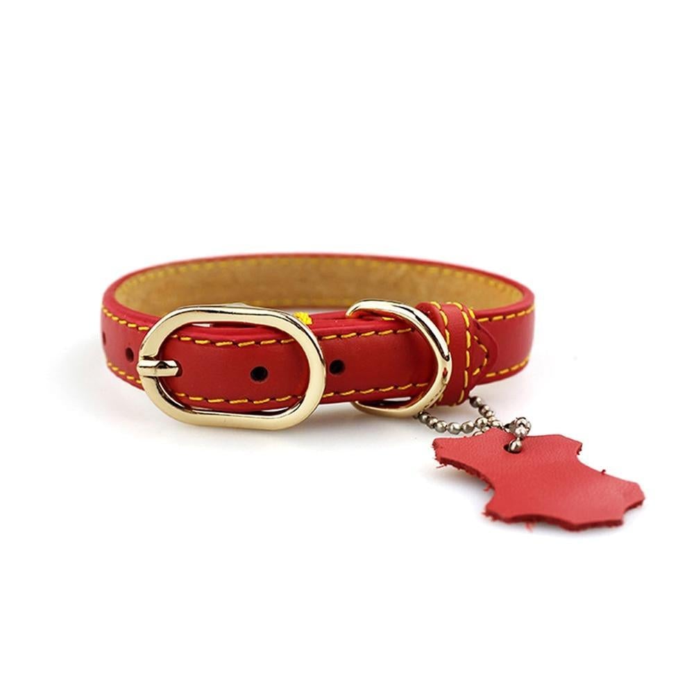 Classic Genuine Leather Dog Collar – Personalized Pet Collar with ID Tag