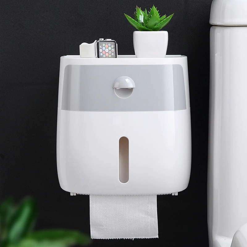 Wall-Mount Waterproof Toilet Paper Holder with Storage Drawer