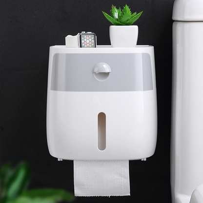Wall-Mount Waterproof Toilet Paper Holder with Storage Drawer