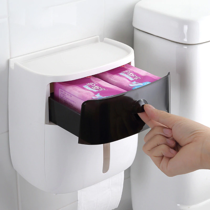 Wall-Mount Waterproof Toilet Paper Holder with Storage Drawer