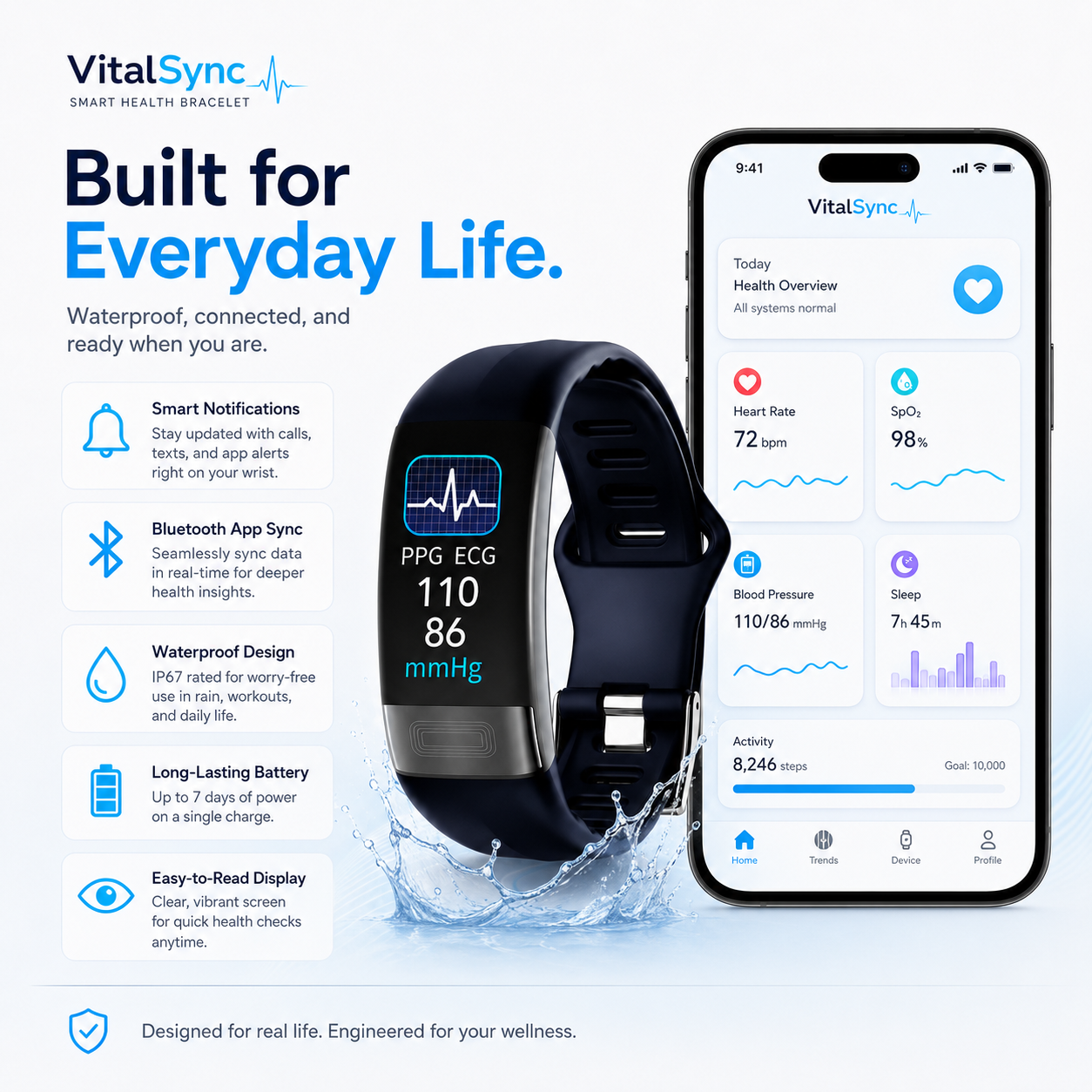 VitalSync Smart Health Bracelet – ECG, Heart Rate & Sleep Tracker Watch