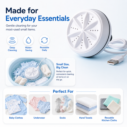 2-in-1 Portable Mini Washing Machine – Ultrasonic Turbo Washer