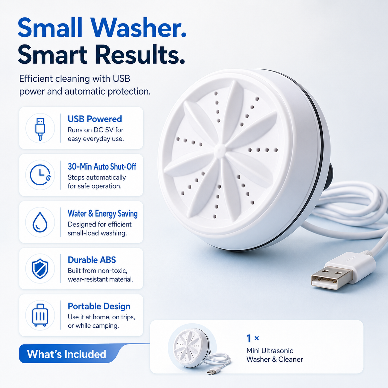 2-in-1 Portable Mini Washing Machine – Ultrasonic Turbo Washer