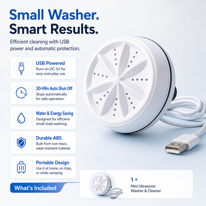 2-in-1 Portable Mini Washing Machine – Ultrasonic Turbo Washer