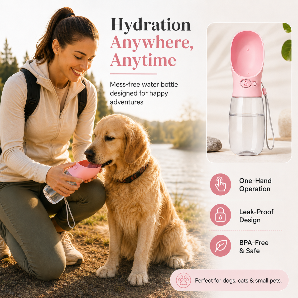 AquaPaws™ Portable Dog Water Bottle – Travel Pet Water Dispenser