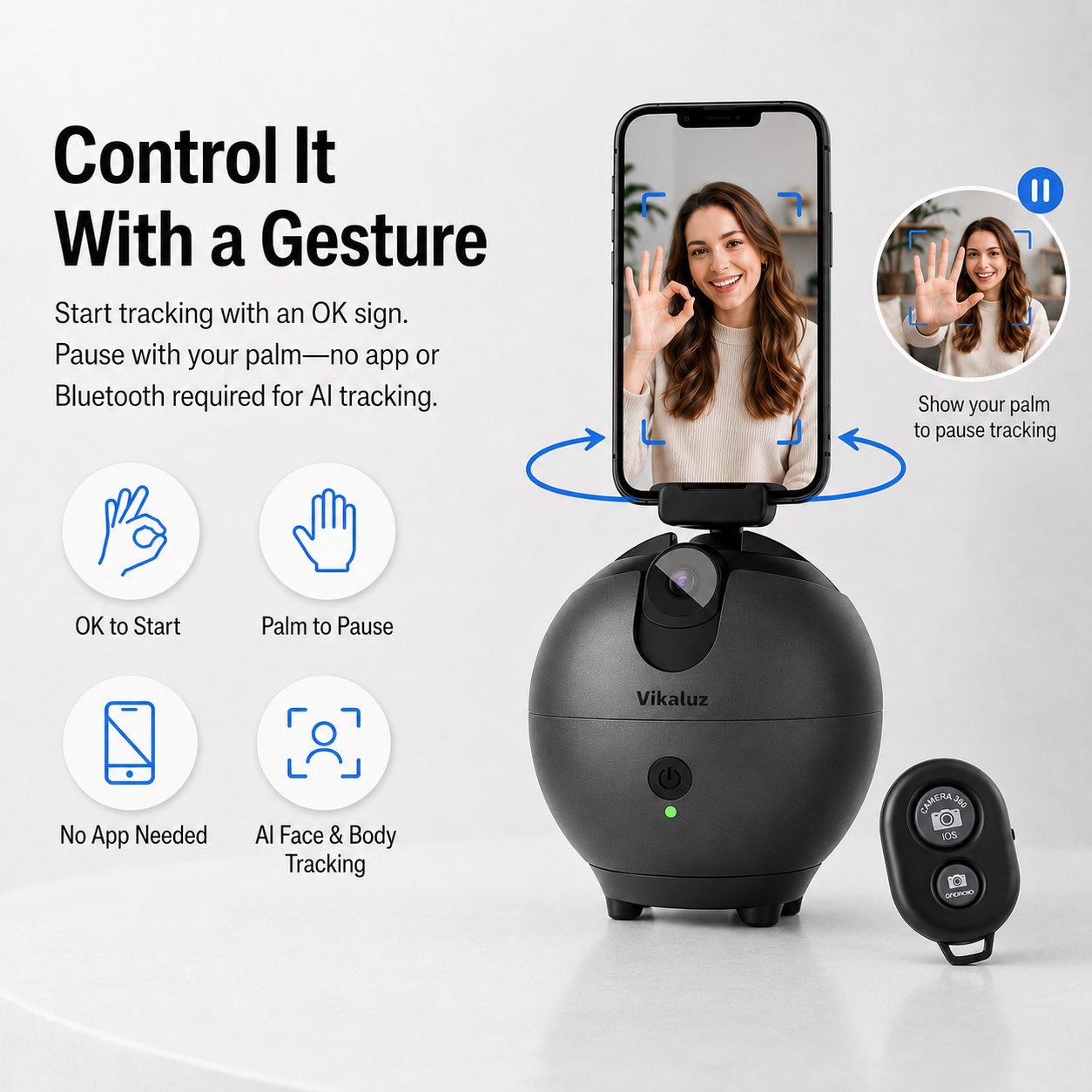 360° AI Face Tracking Phone Holder – Auto Tracking Tripod for Vlogging