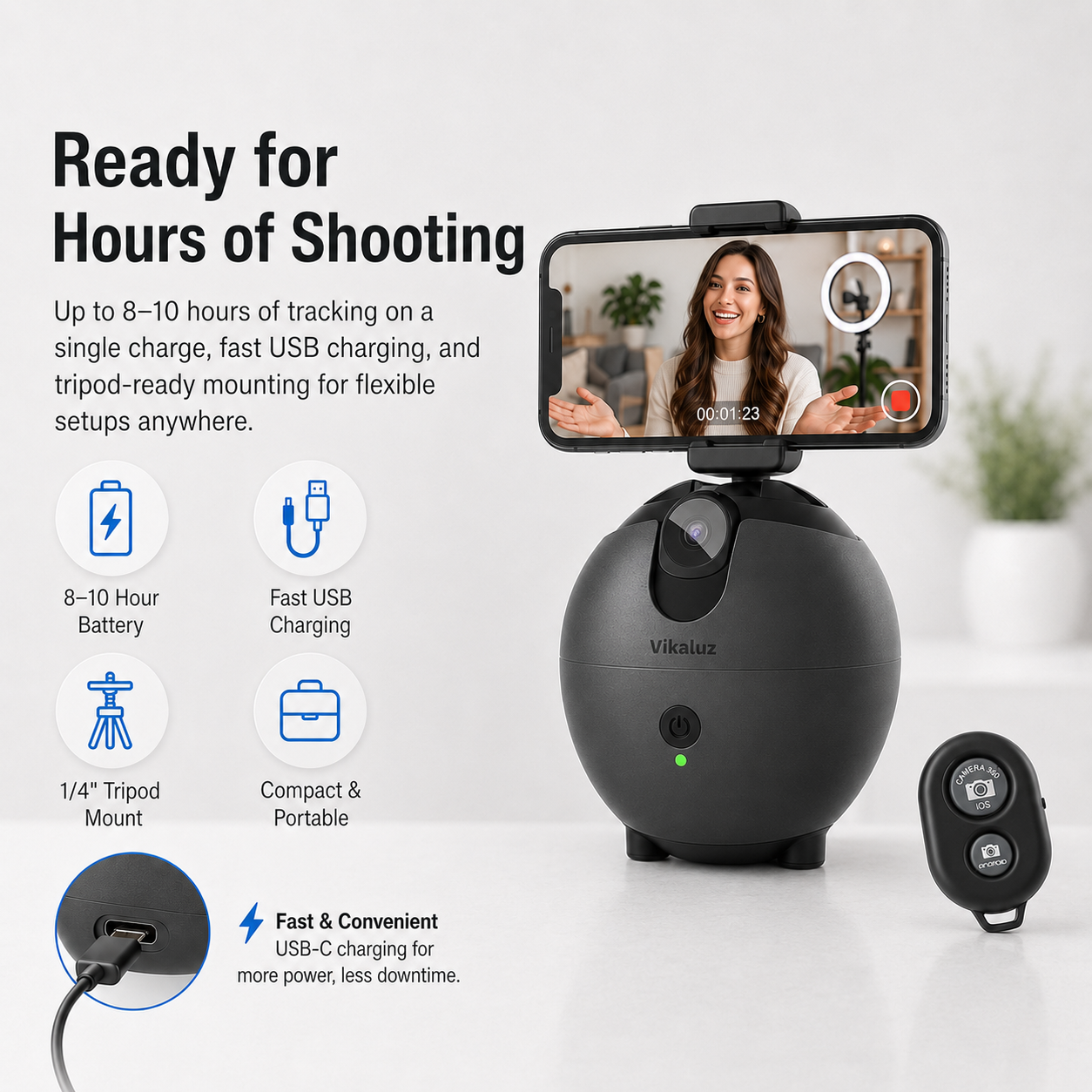 360° AI Face Tracking Phone Holder – Auto Tracking Tripod for Vlogging