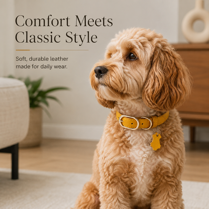Classic Genuine Leather Dog Collar – Personalized Pet Collar with ID Tag