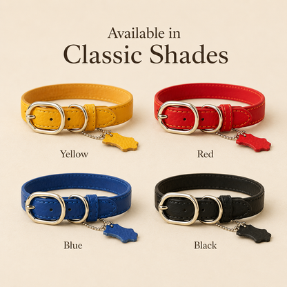 Classic Genuine Leather Dog Collar – Personalized Pet Collar with ID Tag