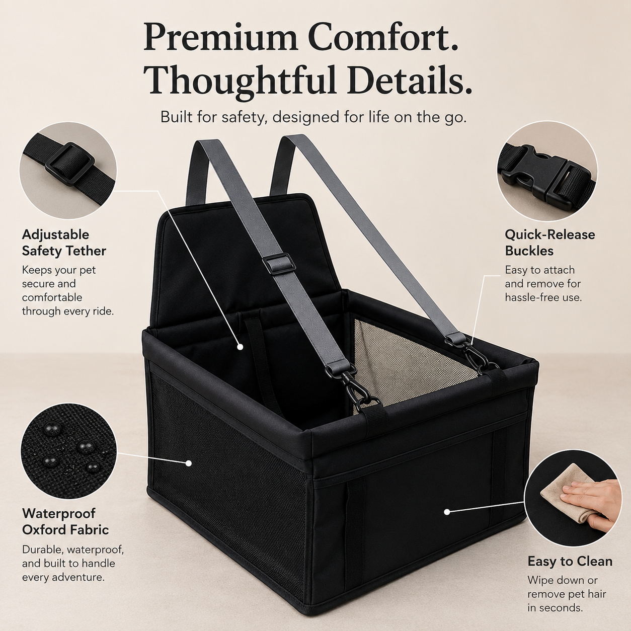 Dog Travel Car Seat Carrier – Waterproof Pet Car Seat Cover