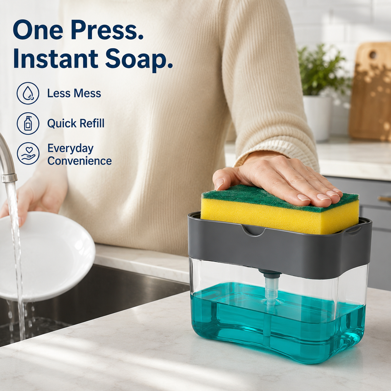 2-in-1 Sink Sponge & Soap Dispenser Rack – Kitchen Sink Organizer