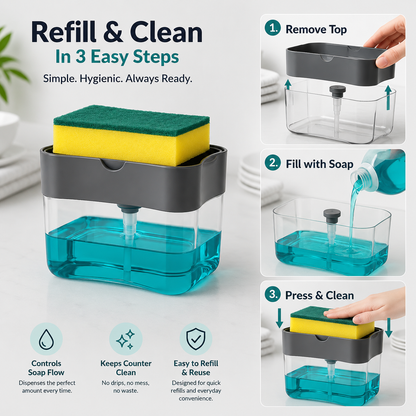 2-in-1 Sink Sponge & Soap Dispenser Rack – Kitchen Sink Organizer