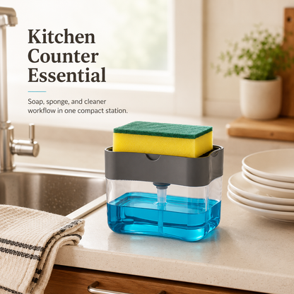 2-in-1 Sink Sponge & Soap Dispenser Rack – Kitchen Sink Organizer