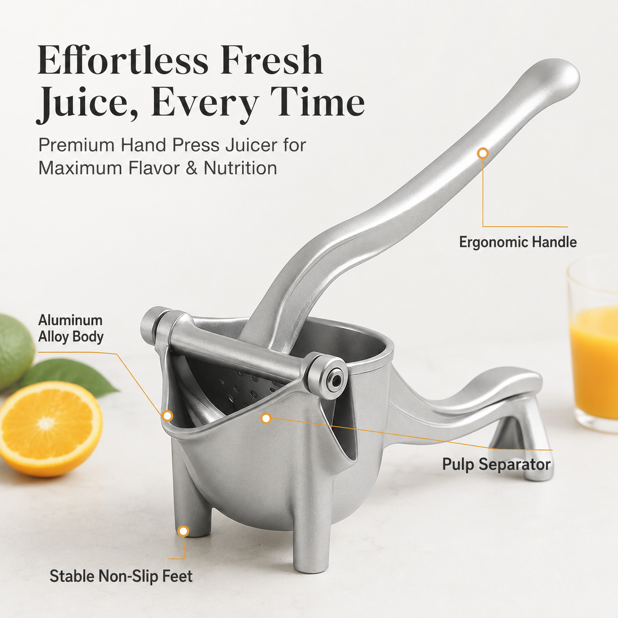 Portable Hand Press Fruit Juicer – Manual Citrus Squeezer