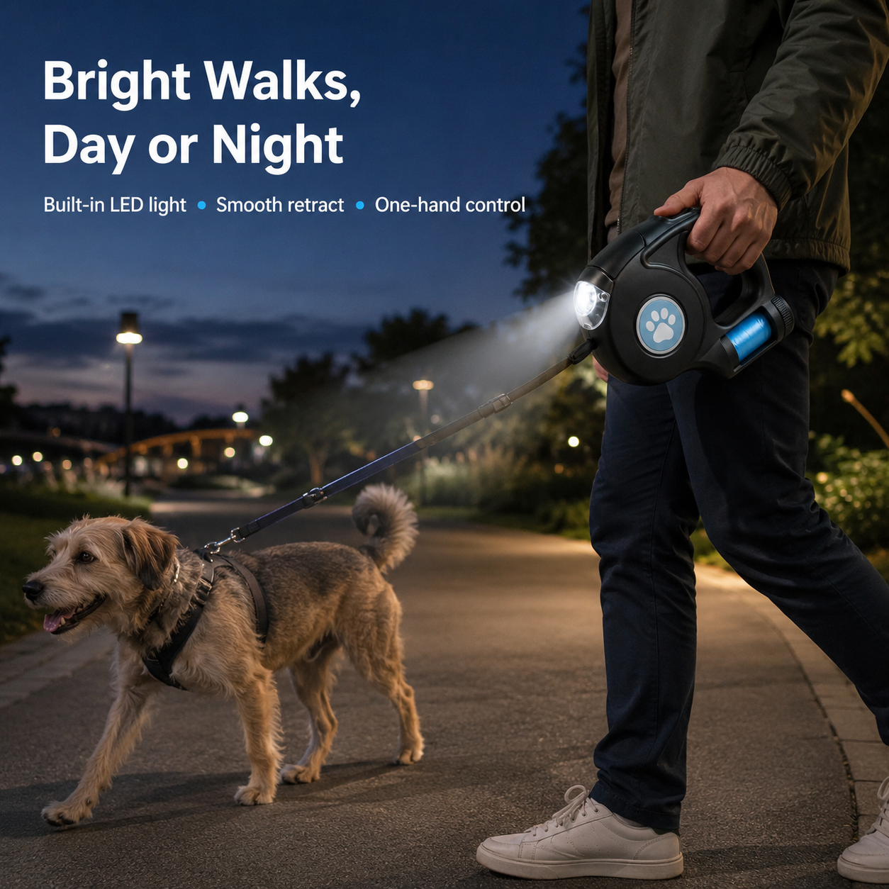LED Retractable Dog Leash – Light-Up Night Walking Lead