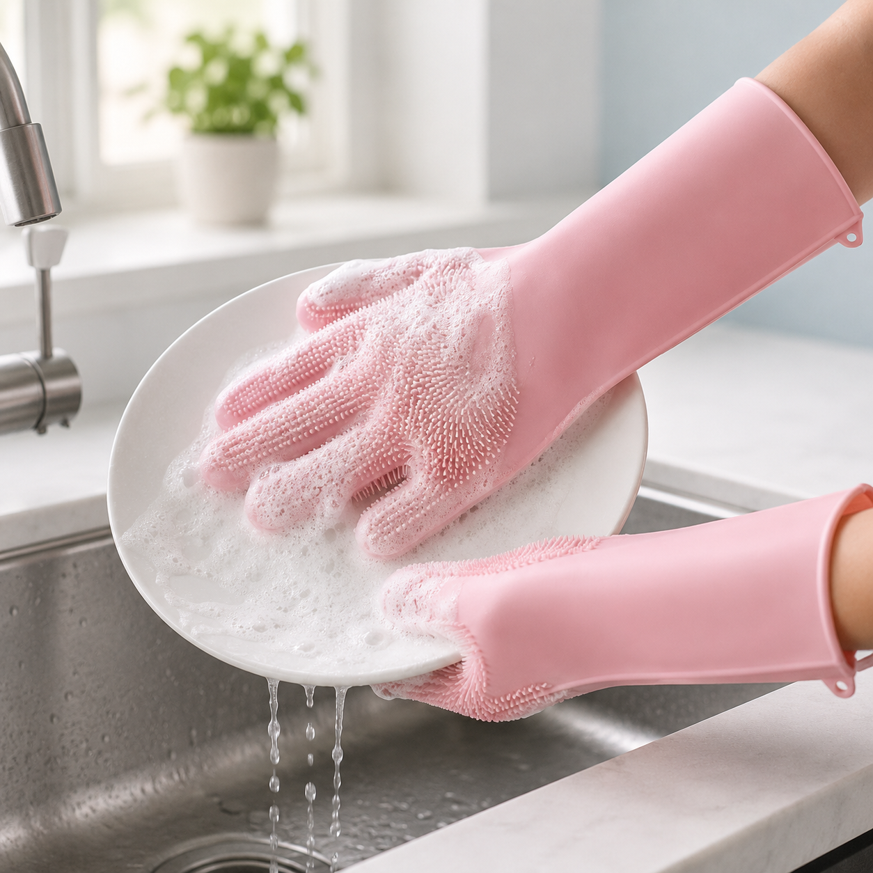 Magic Silicone Dishwashing Gloves – Reusable Scrubber Cleaning Gloves