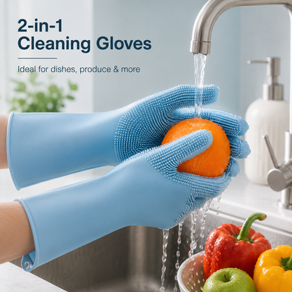 Magic Silicone Dishwashing Gloves – Reusable Scrubber Cleaning Gloves