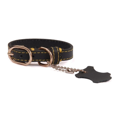 Classic Genuine Leather Dog Collar – Personalized Pet Collar with ID Tag